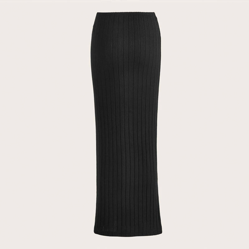 High Waist Ribbed Knit Skirt