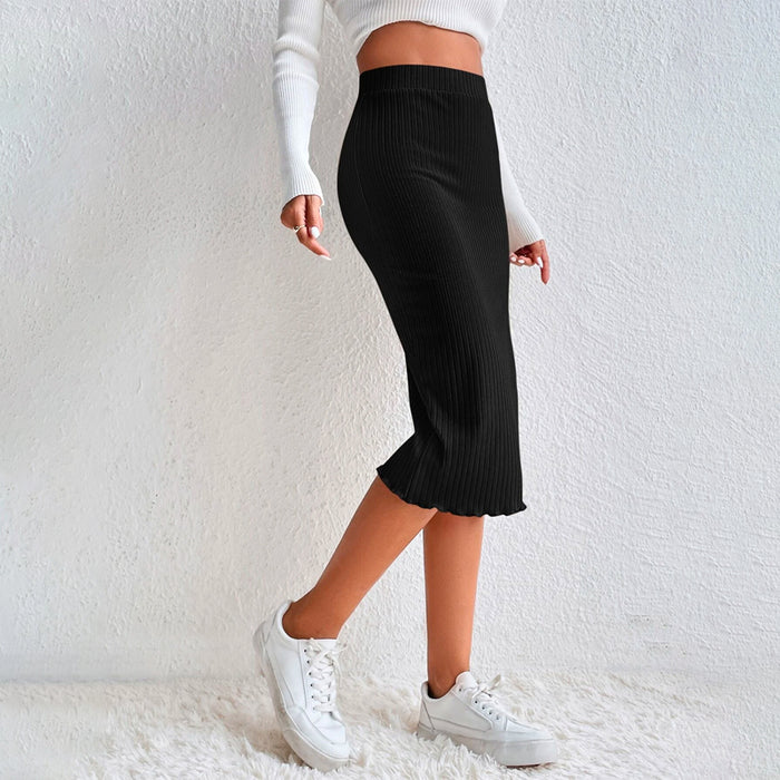 Elastic Waist Ribbed Knit Pencil Skirt