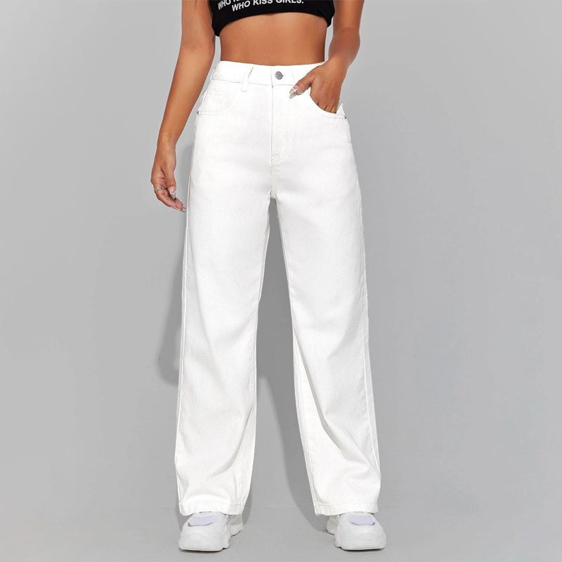 High Waisted Zip Fly Wide Leg Jeans