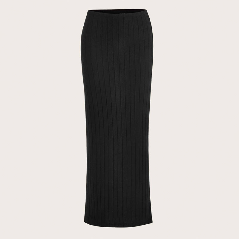 High Waist Ribbed Knit Skirt