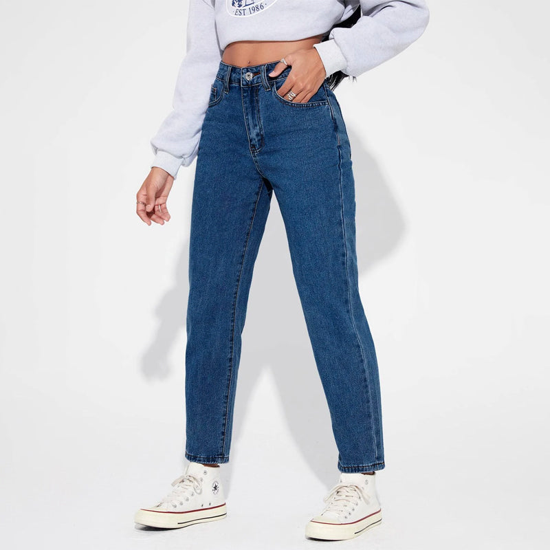 High Waist Plain Patterned Jeans