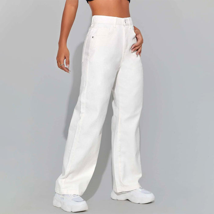 High Waisted Zip Fly Wide Leg Jeans