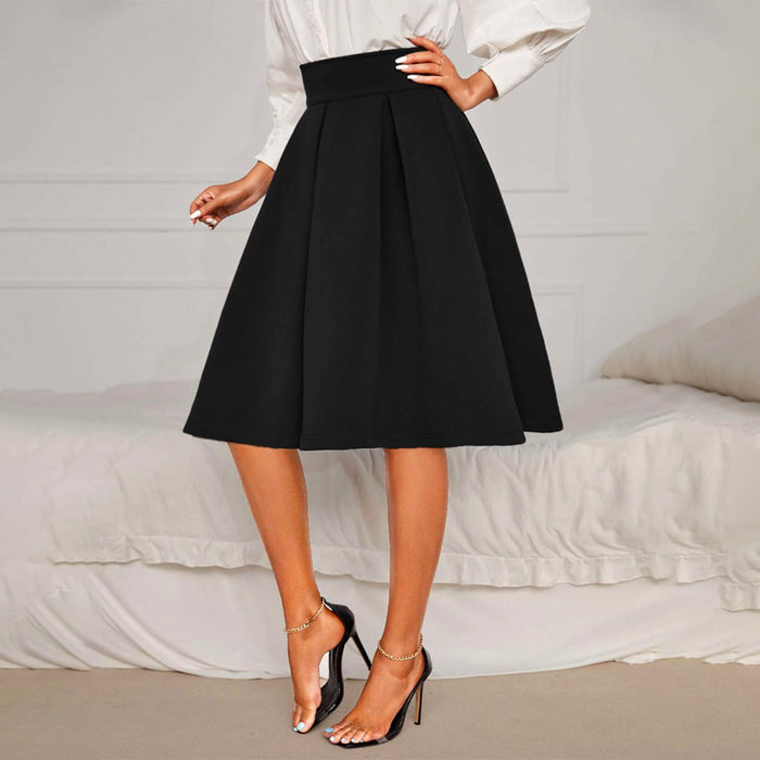 Solid High Waist Flared Skirt