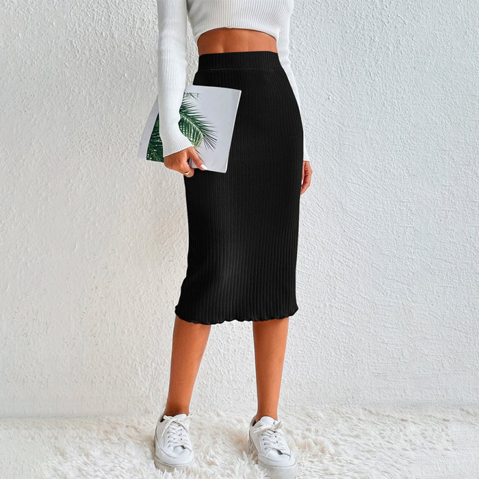 Elastic Waist Ribbed Knit Pencil Skirt