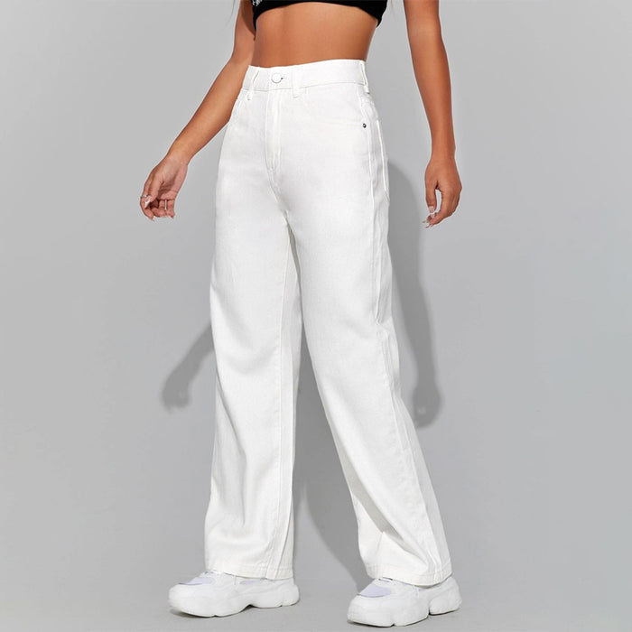 High Waisted Zip Fly Wide Leg Jeans