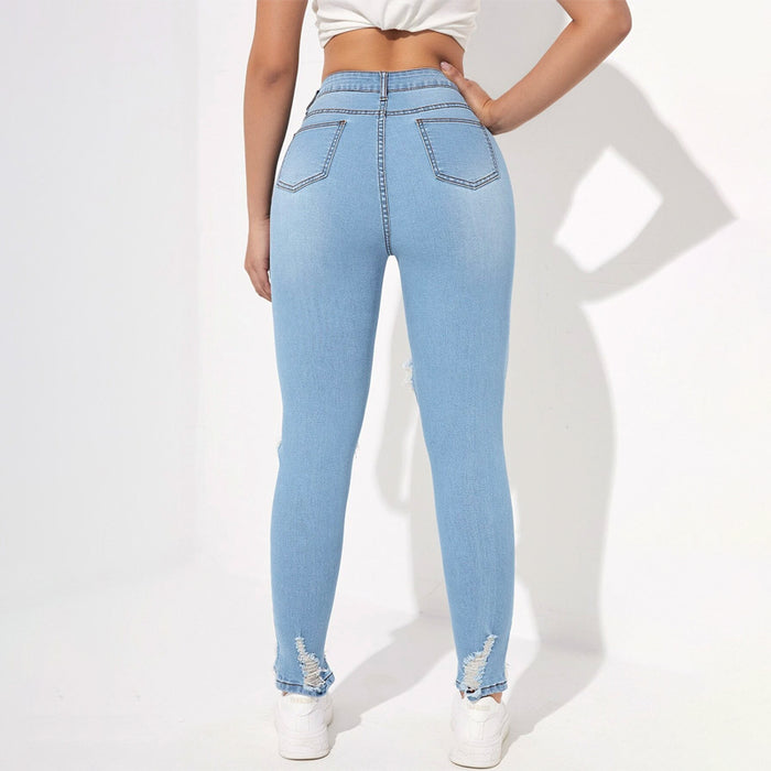 High Waisted Ripped Raw Hem Cutout Skinny Jeans