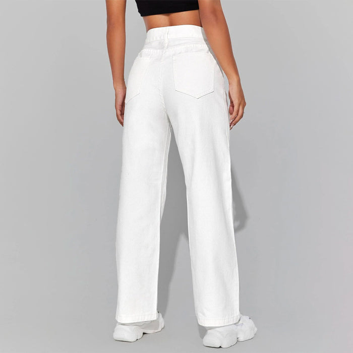 High Waisted Zip Fly Wide Leg Jeans