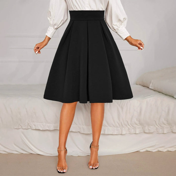 Solid High Waist Flared Skirt