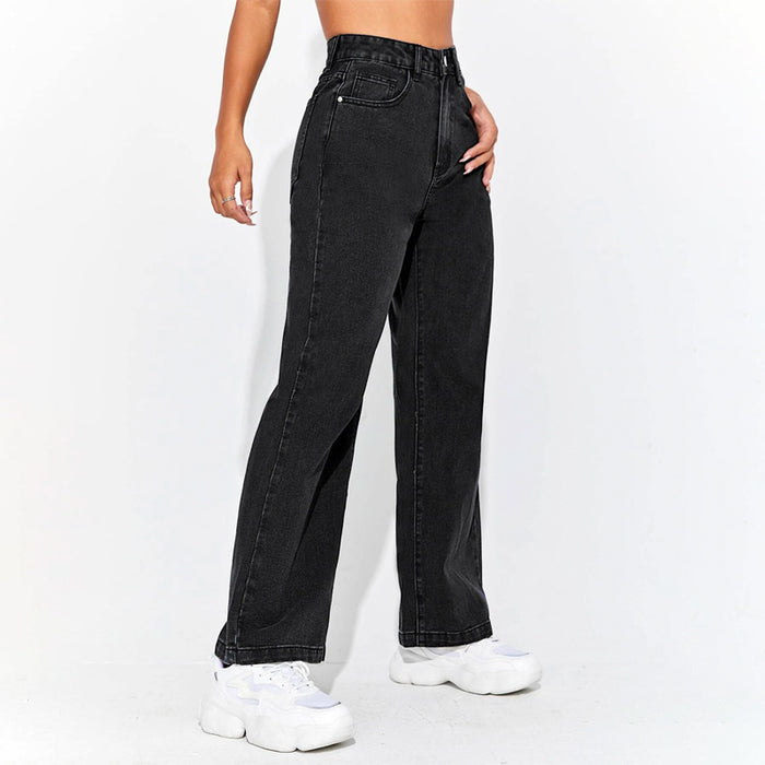 High Waisted Zip Fly Wide Leg Jeans