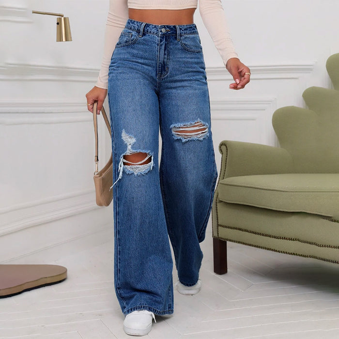 High Waist Ripped Wide Jeans