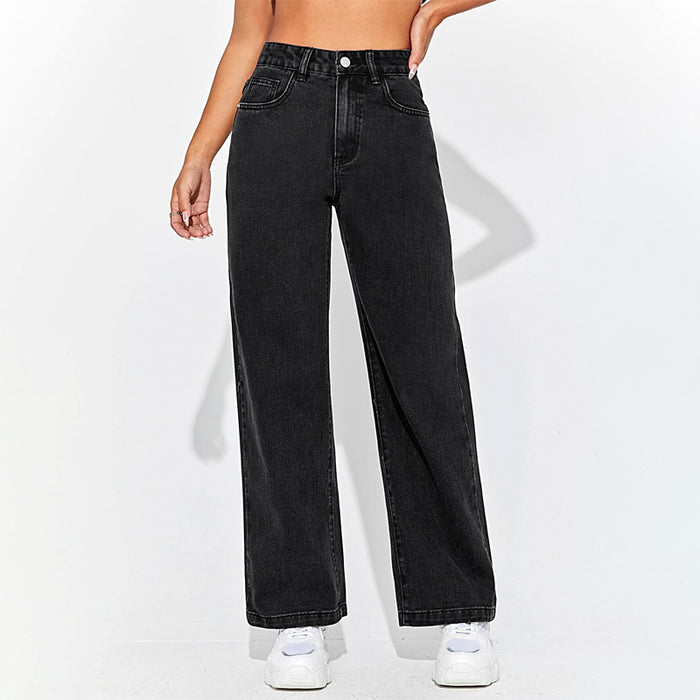 High Waisted Zip Fly Wide Leg Jeans