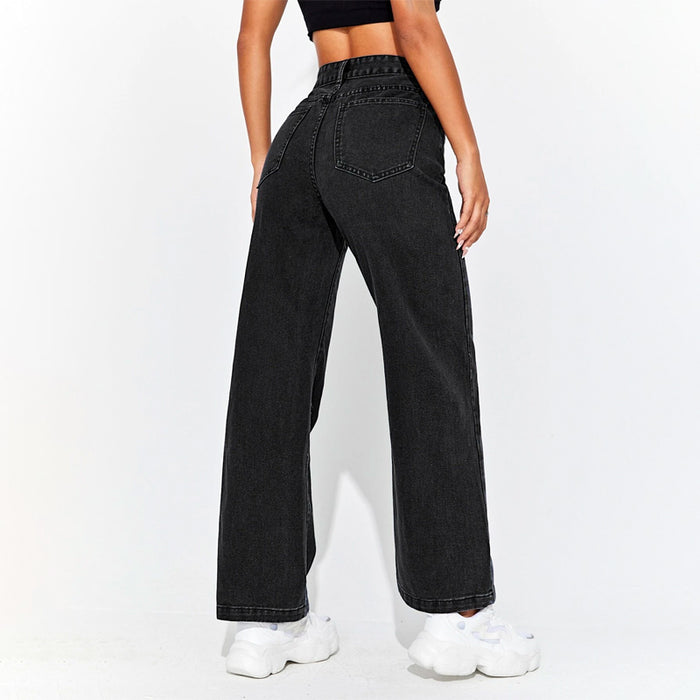 High Waisted Zip Fly Wide Leg Jeans