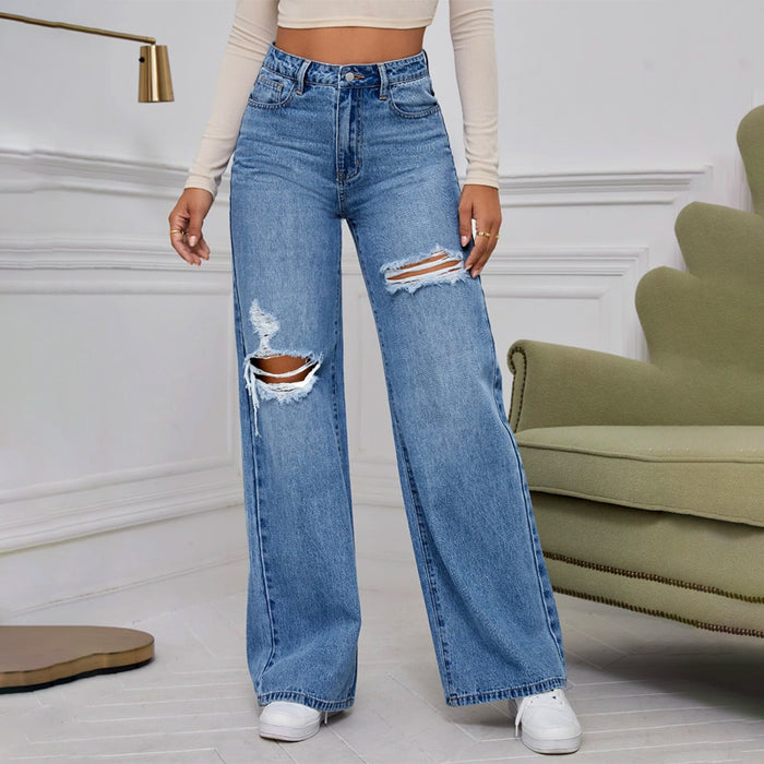 High Waist Ripped Wide Jeans