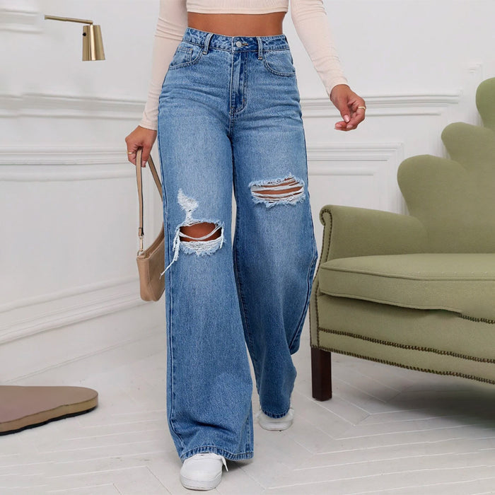 High Waist Ripped Wide Jeans