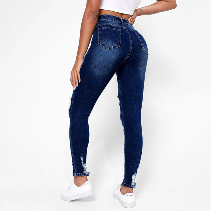 High Waisted Ripped Raw Hem Cutout Skinny Jeans