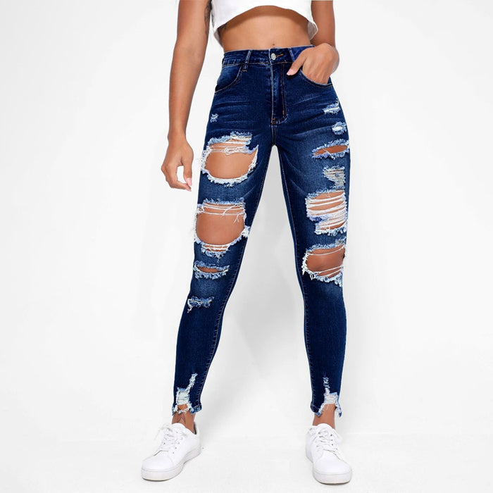 High Waisted Ripped Raw Hem Cutout Skinny Jeans