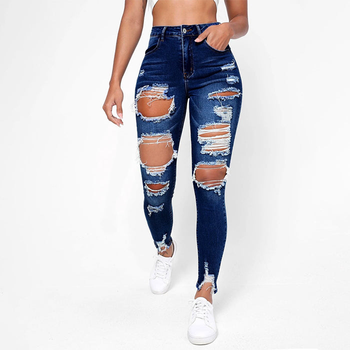 High Waisted Ripped Raw Hem Cutout Skinny Jeans