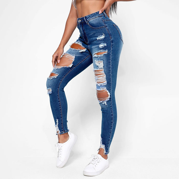 High Waisted Ripped Raw Hem Cutout Skinny Jeans