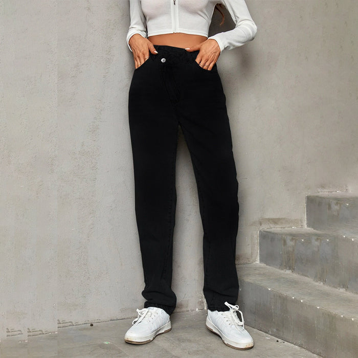 Asymmetrical Waist Straight Leg Jeans