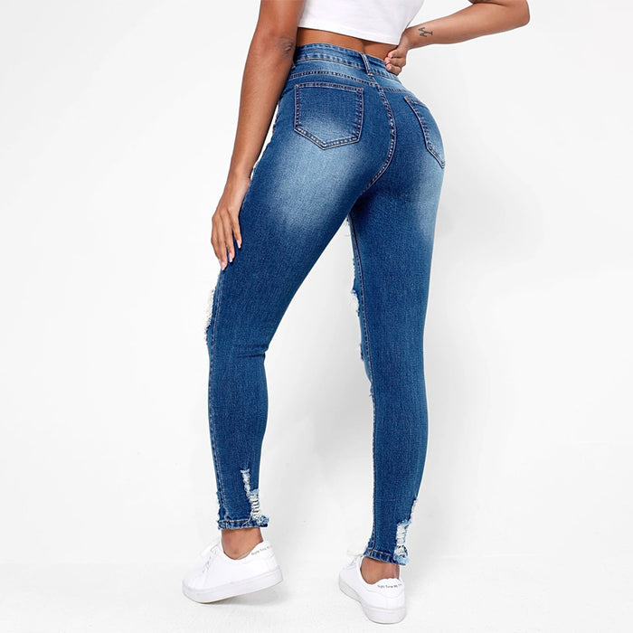 High Waisted Ripped Raw Hem Cutout Skinny Jeans