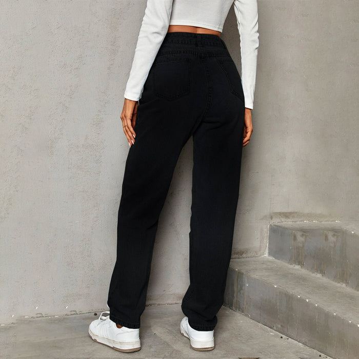 Asymmetrical Waist Straight Leg Jeans