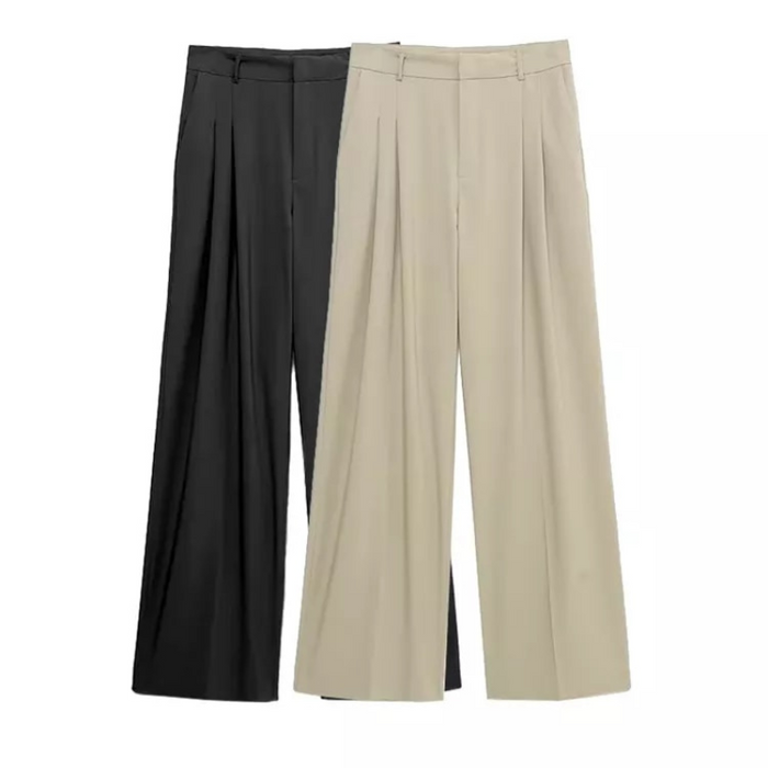 Casual Zipper Fly Full-Length Pleated Pants