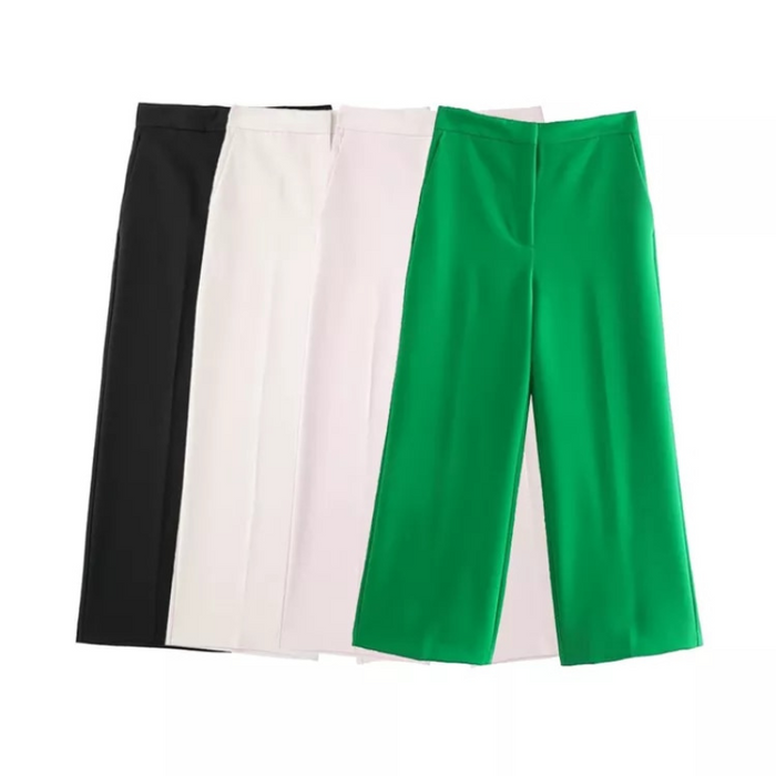 Solid Colors High Elastic Waist Wide Leg Pants