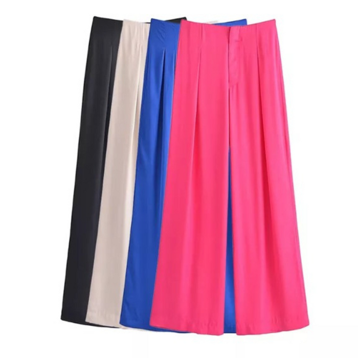 Stylish Solid Colors Front Darts Satin Straight Pants