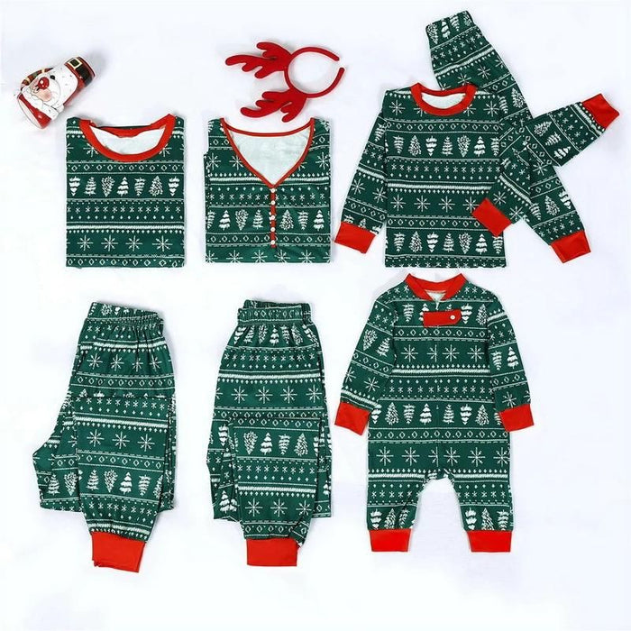 Christmas Tree Green Print Pajamas Set