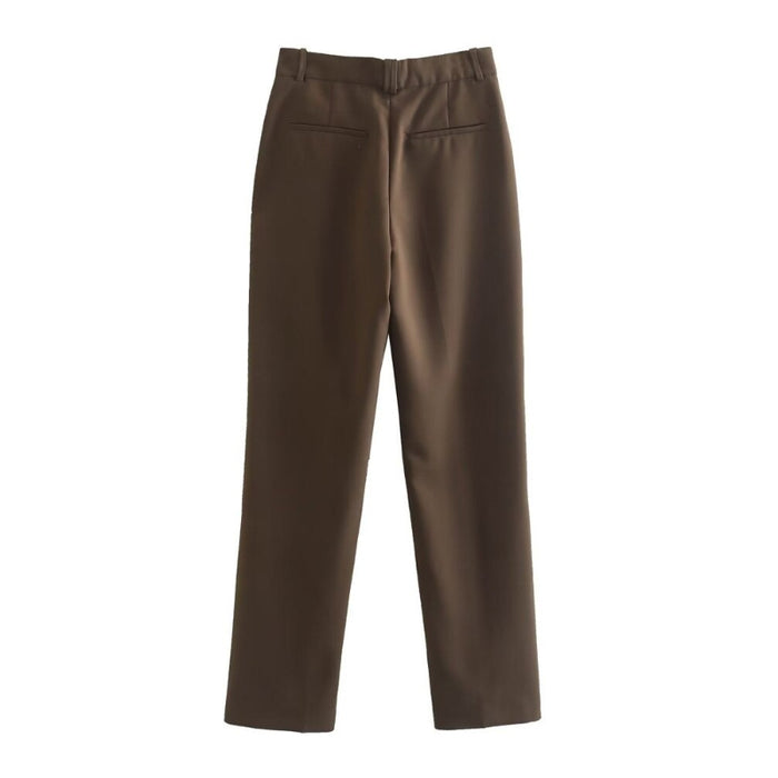 Brown High Waist Straight Pant For Women