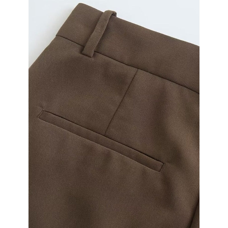 Brown High Waist Straight Pant For Women
