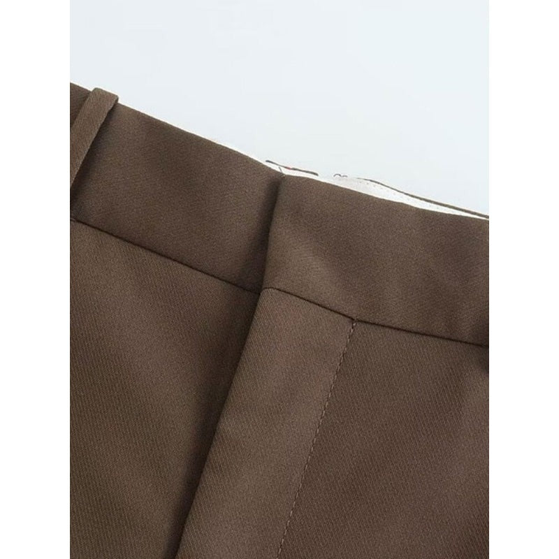 Brown High Waist Straight Pant For Women