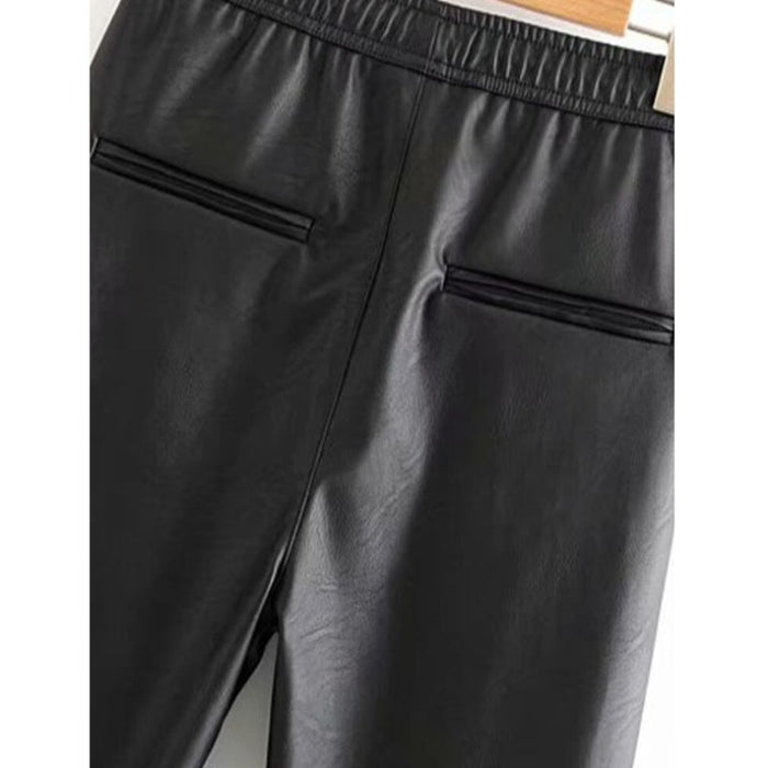 Black Elastic Waist PU Leather Pant