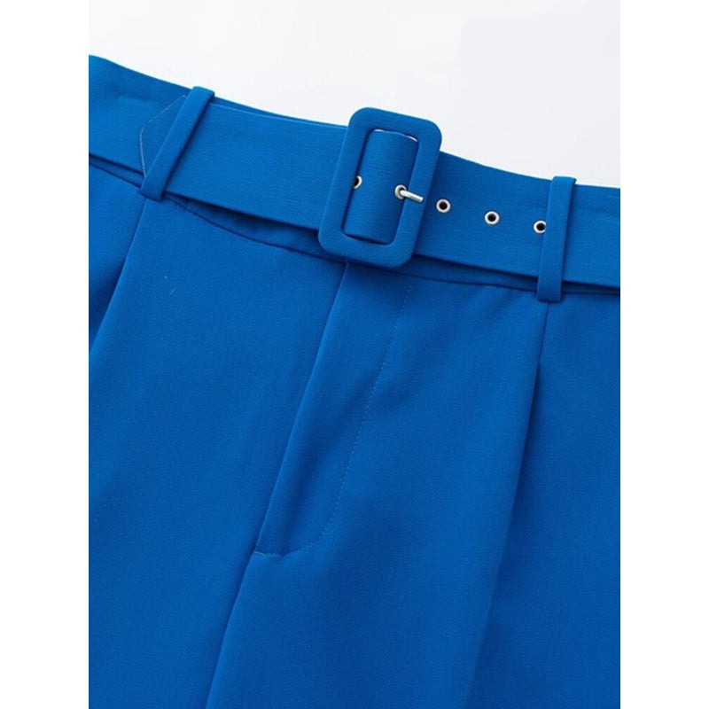 Vintage Blue Office Wear High Waist Pant