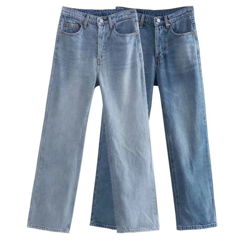 Denim High Waist Button Fly Jeans Trousers For Women