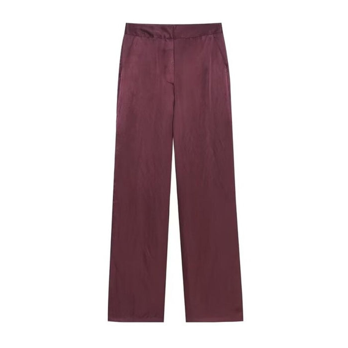 Casual Purple Full-Length Satin Pants