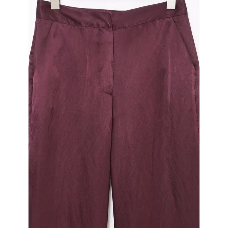 Casual Purple Full-Length Satin Pants
