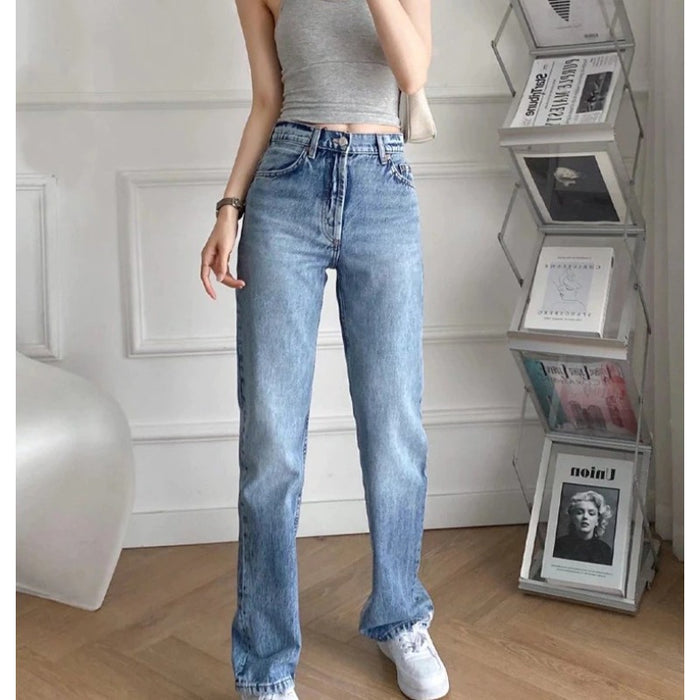 Denim High Waist Button Fly Jeans Trousers For Women