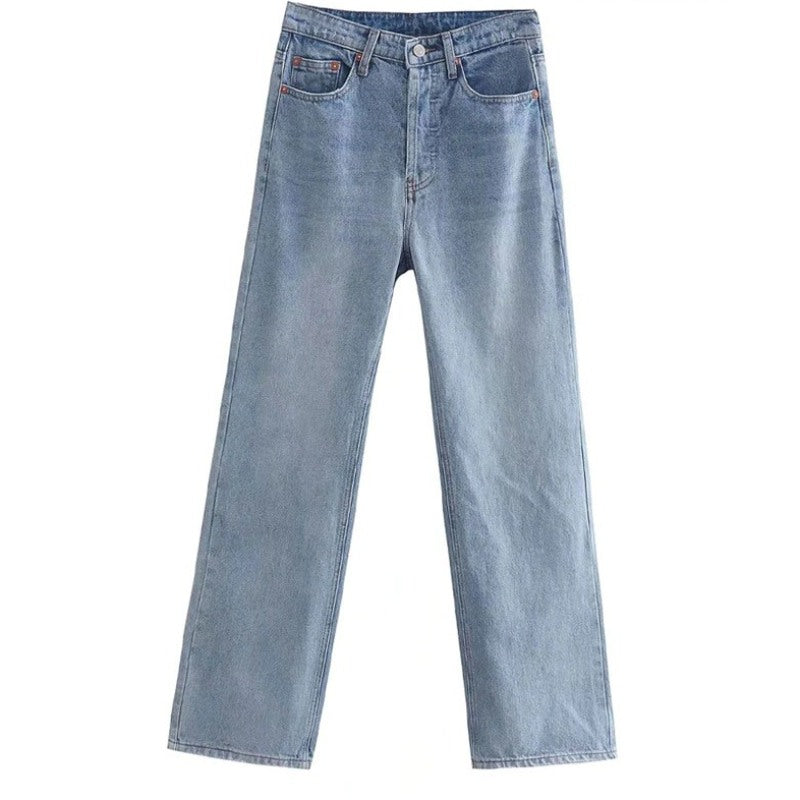 Denim High Waist Button Fly Jeans Trousers For Women