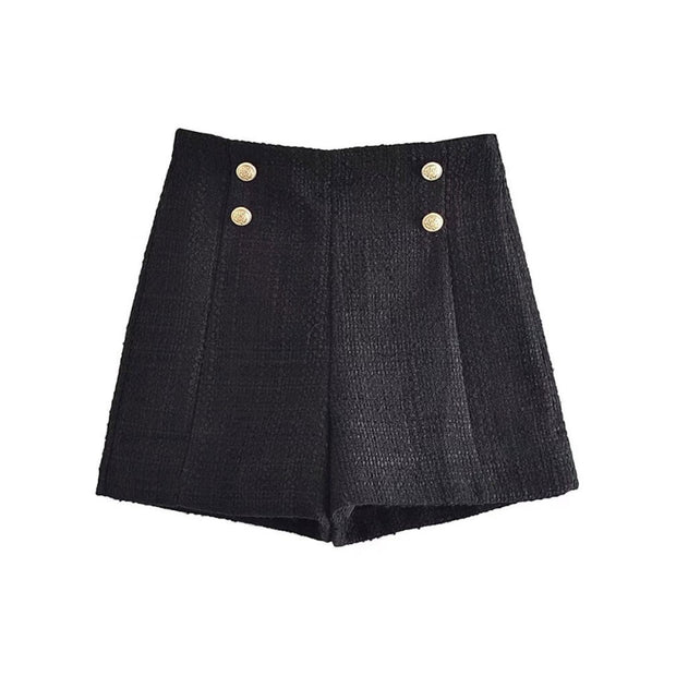 Women's Vintage Front Metal Buttons Tweed Shorts