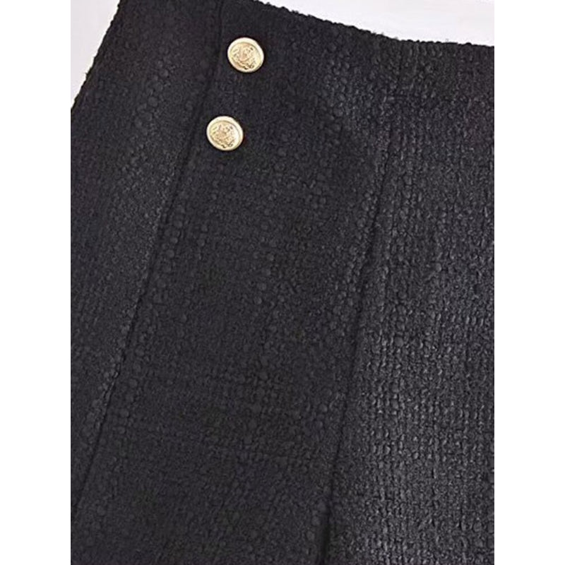 Women's Vintage Front Metal Buttons Tweed Shorts
