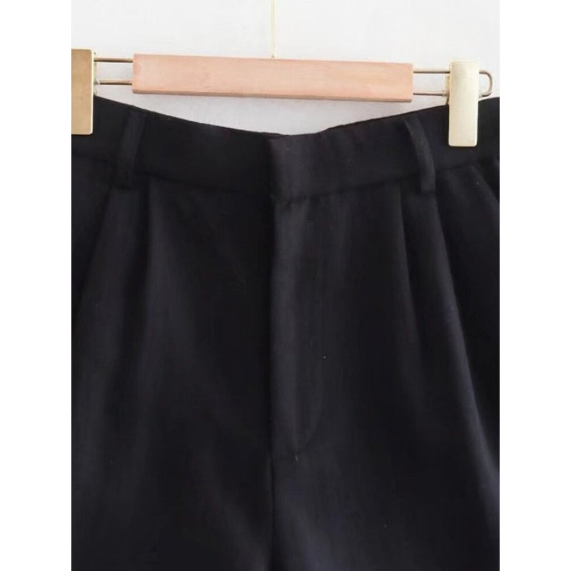 Women's High Waist Front Darted Bermuda Shorts With Side Pockets