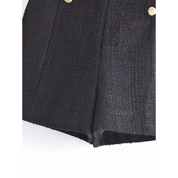 Women's Vintage Front Metal Buttons Tweed Shorts