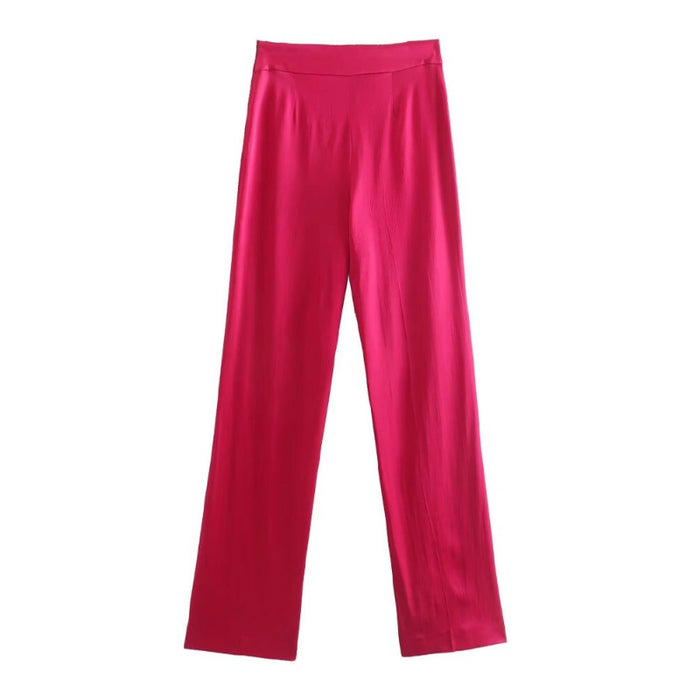 Pink Straight Vintage High Waist Satin Pant