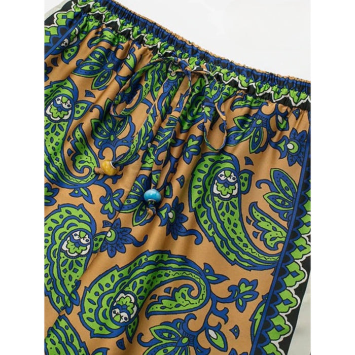 Vintage Totem Print Elastic Waist Pant With Drawstrings