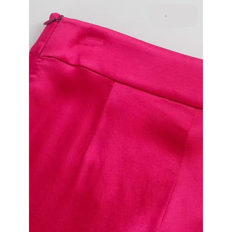 Pink Straight Vintage High Waist Satin Pant