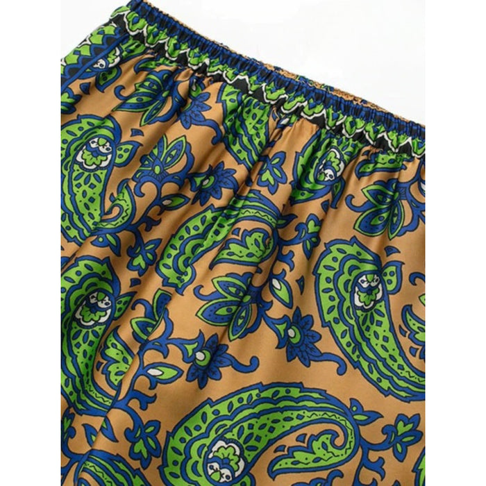 Vintage Totem Print Elastic Waist Pant With Drawstrings