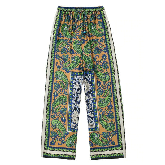 Vintage Totem Print Elastic Waist Pant With Drawstrings