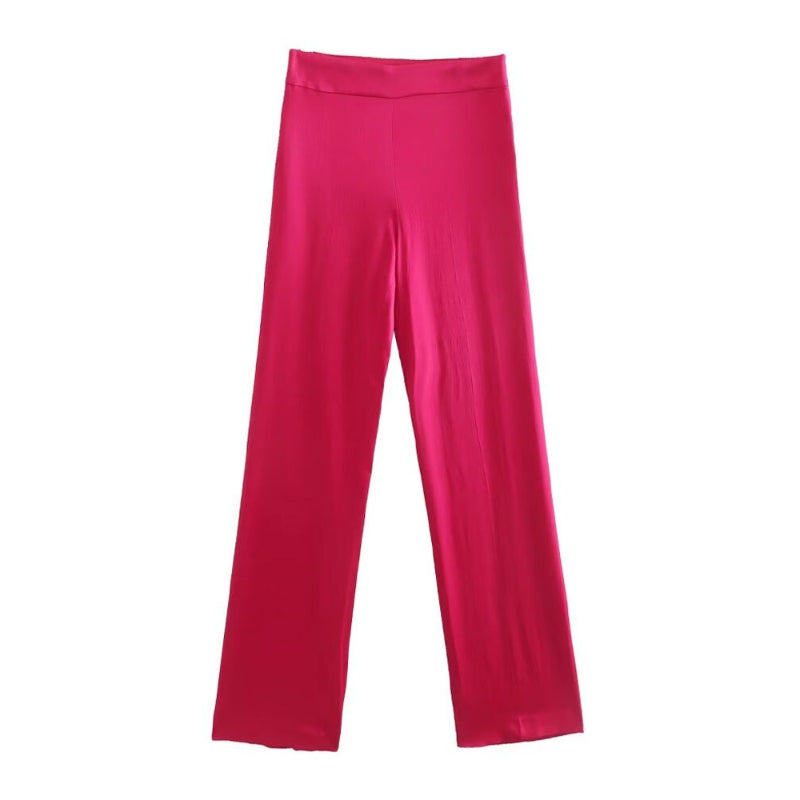 Pink Straight Vintage High Waist Satin Pant
