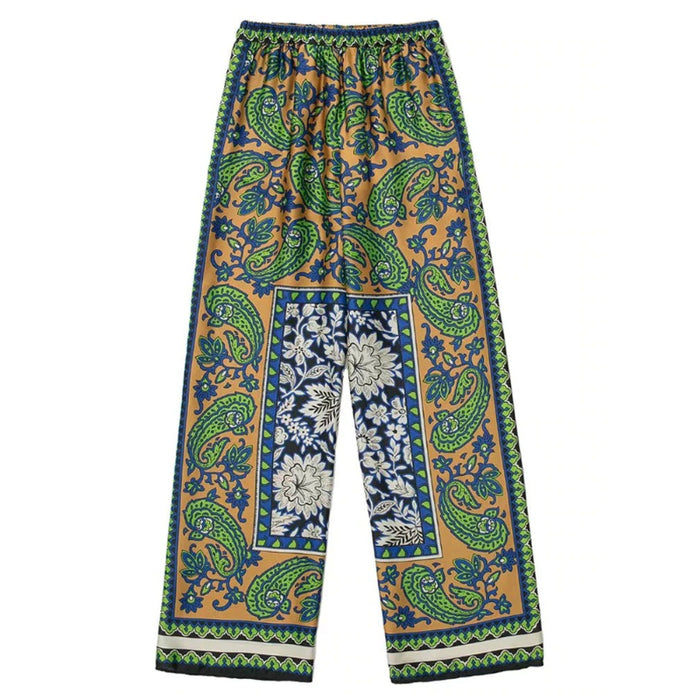 Vintage Totem Print Elastic Waist Pant With Drawstrings